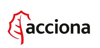 Logotipo de la empresa Acciona que combina una hoja y el nombre de la compañía.