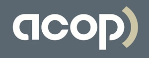 Logo de ACOP en un fondo gris.