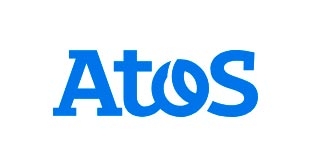 Logotipo de la empresa Atos en color azul.