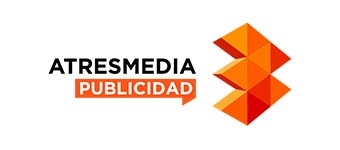 Logo de Atresmedia Publicidad con un diseño geométrico en tonos naranja.