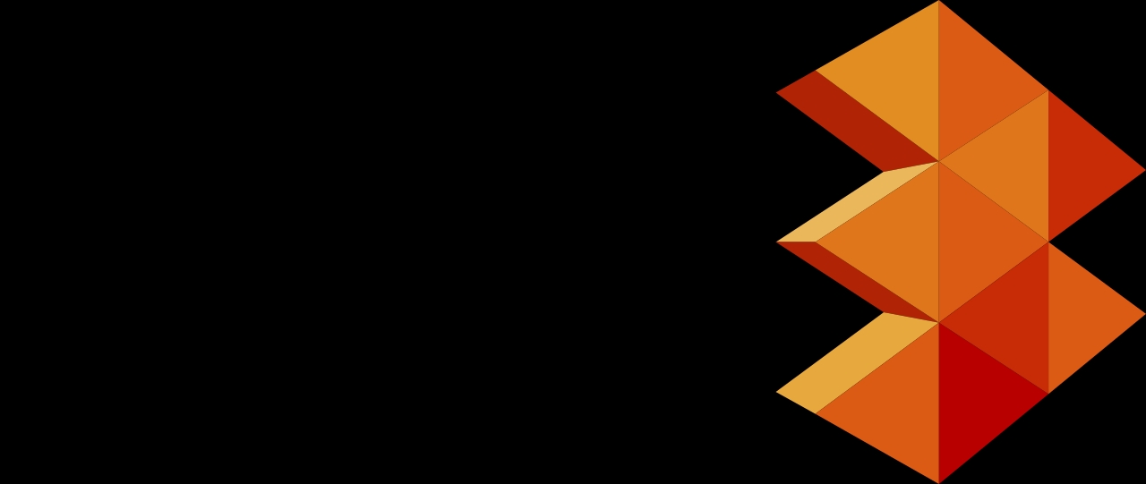 Un logo de forma geométrica en tonos naranjas, que representa un diseño moderno y tridimensional.