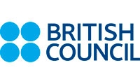 Logotipo del British Council con cuatro círculos azules y el texto en azul claro.
