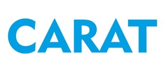 El logotipo de la marca Carat en color azul.