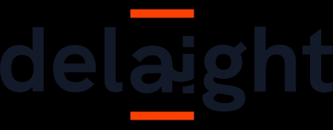 El logo de la marca Delaight presenta un diseño moderno y sencillo.