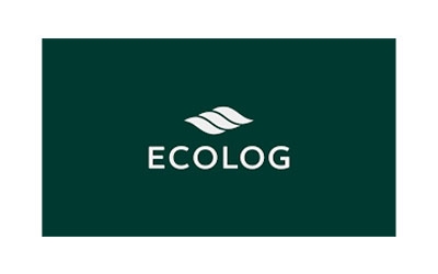 Logo de la marca Ecolog que presenta un diseño minimalista con hojas en tonos verdes.