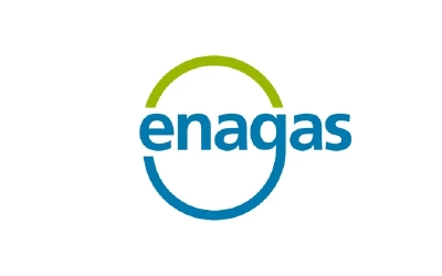 Logo de la empresa Enagás, dedicado al transporte y almacenamiento de gas natural.