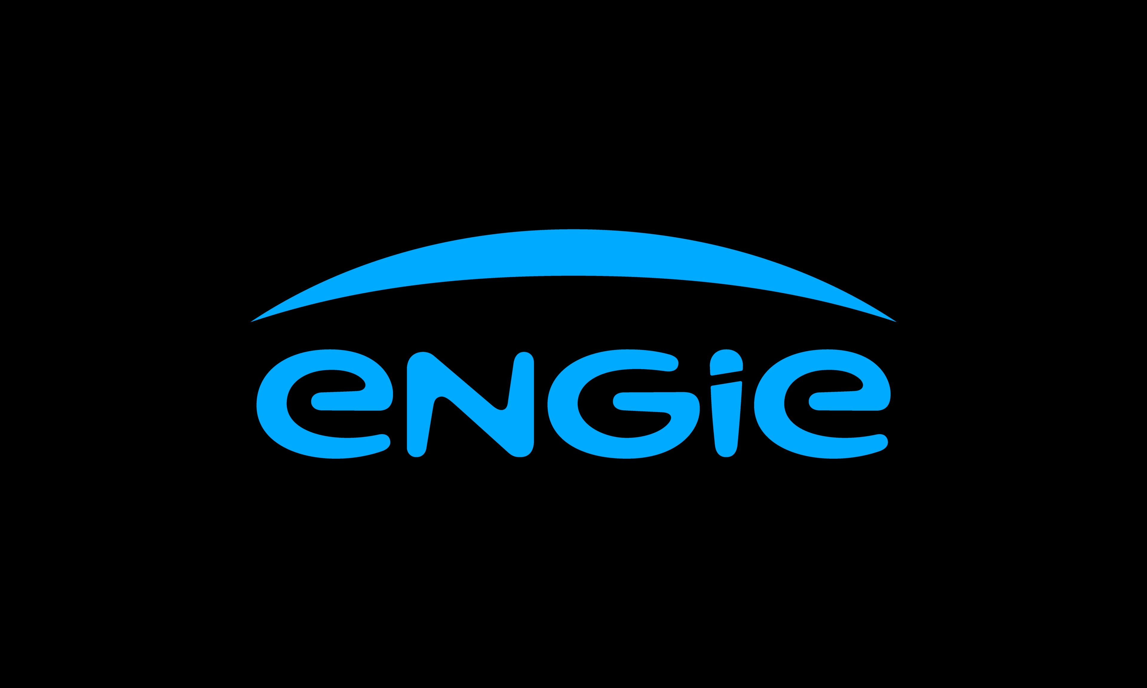 Logo de la empresa Engie en color azul sobre un fondo negro.