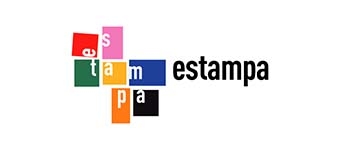 Logo colorido de la marca Estampa que destaca con letras en diferentes colores.