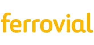 Logotipo de la empresa Ferrovial en color amarillo.