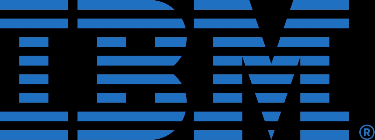 Logo de la empresa IBM con líneas azules sobre fondo negro.