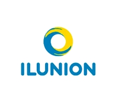 Logotipo de ILUNION que presenta un diseño circular con colores azul y amarillo.