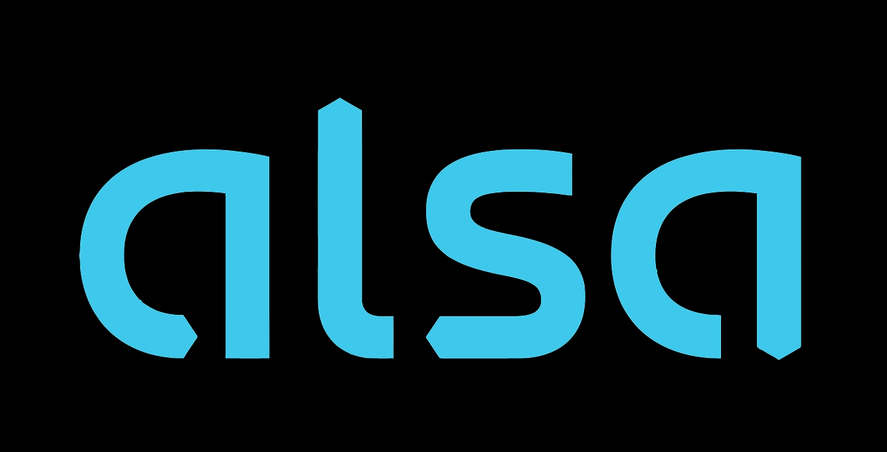 El logotipo de la empresa de transporte ALSA aparece en color azul sobre un fondo negro.