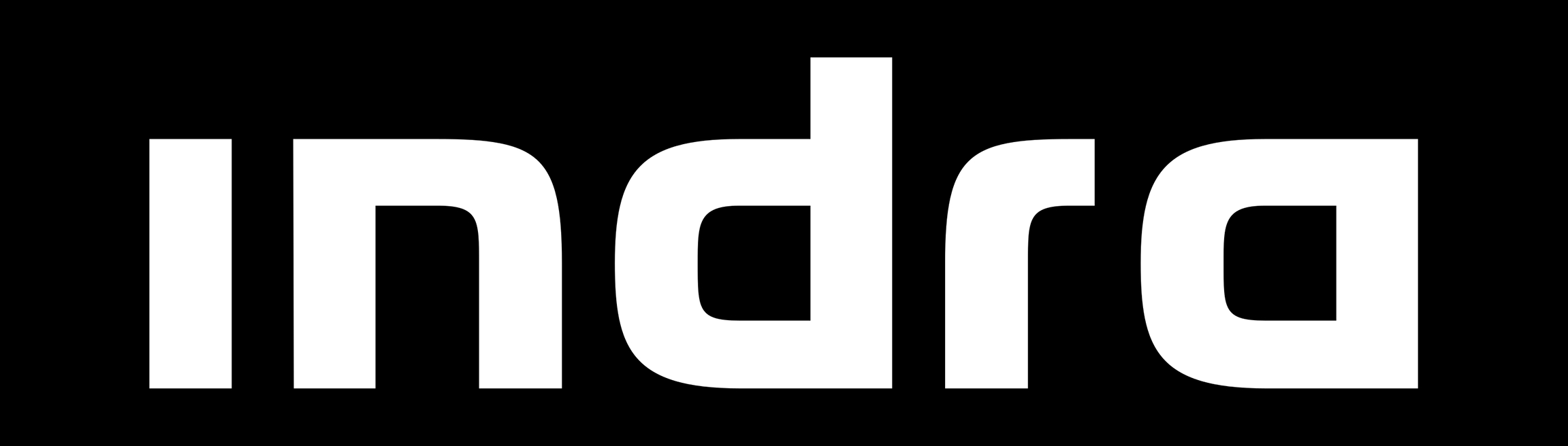 La imagen muestra el logotipo de la empresa Indra sobre un fondo negro.