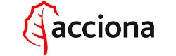 Logotipo de la empresa Acciona que combina una hoja y el nombre de la compañía.