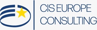 Logo de la empresa CIS Europe Consulting que incluye un diseño estilizado con un círculo y una estrella amarilla.
