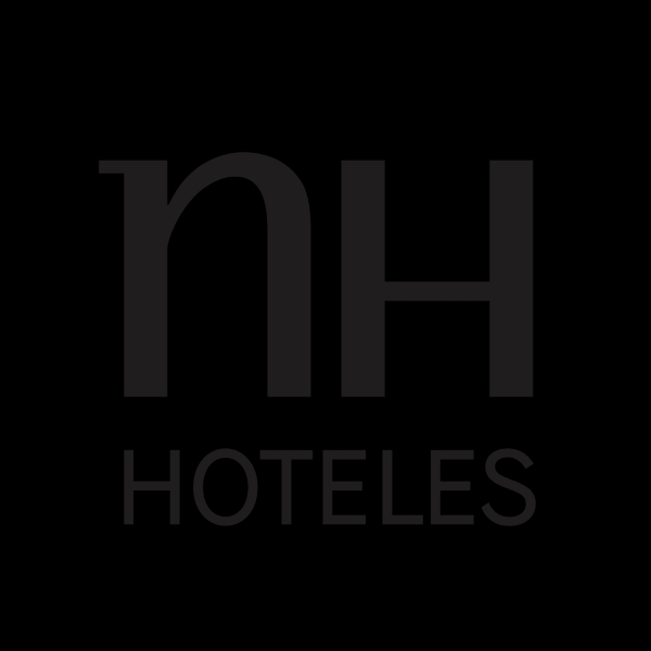 Logo de NH Hoteles en un fondo negro.