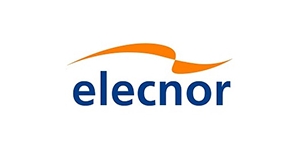 Logo de la empresa Elecnor que combina colores azul y naranja.
