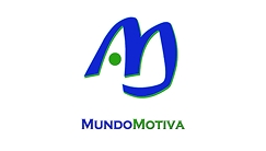 Logo de la empresa MundoMotiva que presenta un diseño en colores azul y verde.