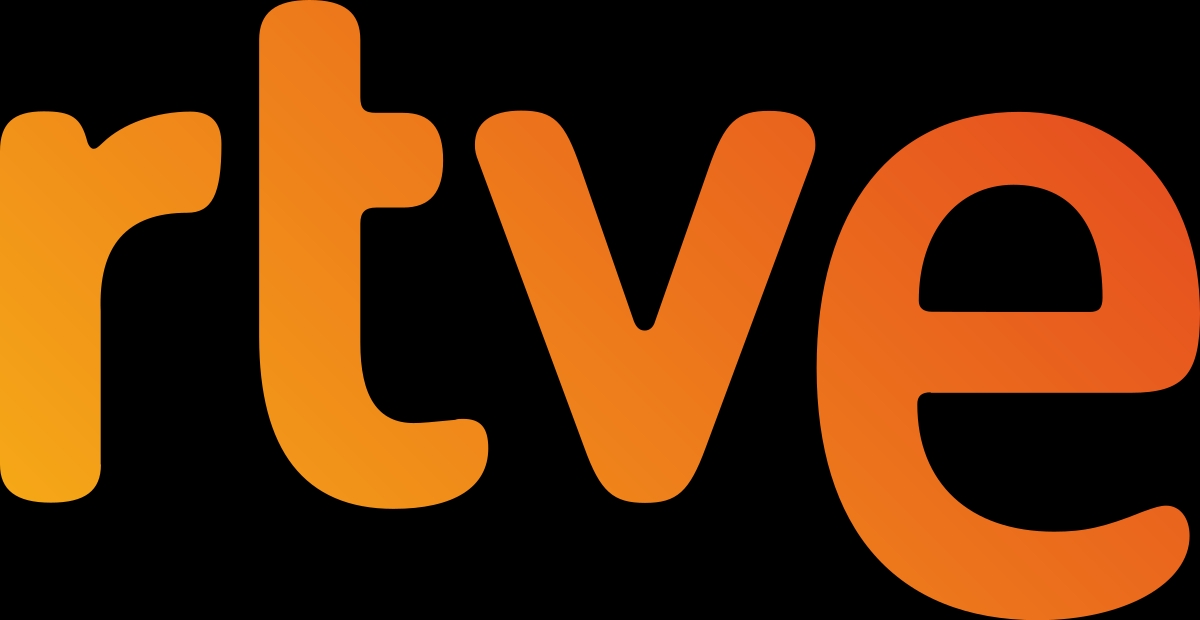 Logotipo de RTVE en tonos naranja sobre fondo negro.