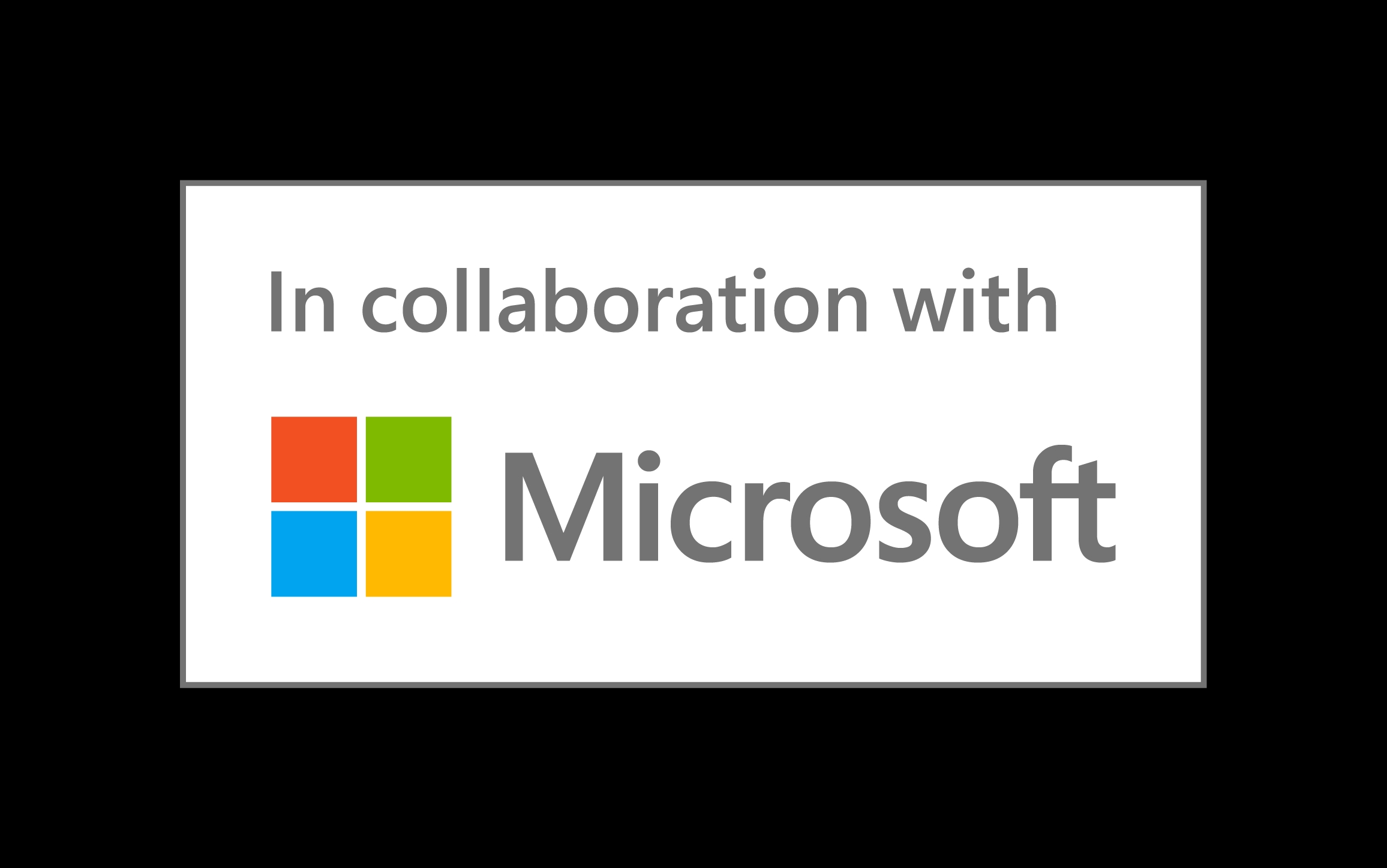 La imagen muestra un logotipo de colaboración con Microsoft.