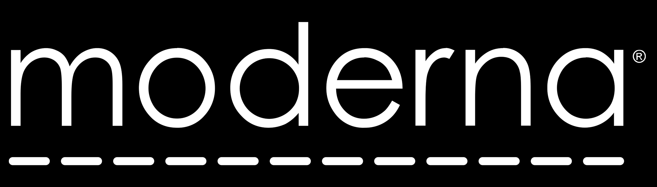 El logotipo de la compañía Moderna en un fondo negro.