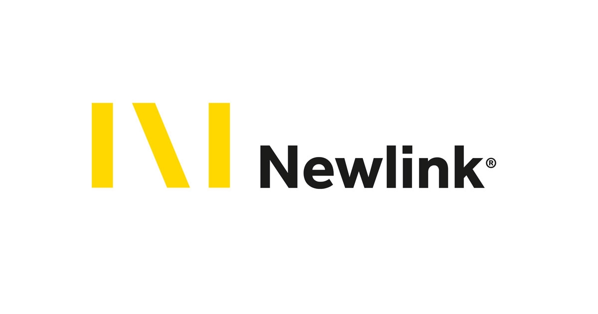El logotipo de la empresa Newlink en colores amarillo y negro.