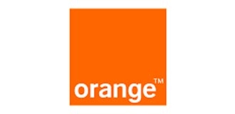 Logo de la compañía Orange en color naranja.
