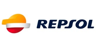 Logo de la empresa Repsol con colores amarillos, rojos y blancos.