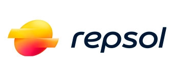 Logotipo de la empresa Repsol que muestra un diseño moderno con colores cálidos.