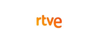 Logotipo de RTVE en colores naranja y blanco.