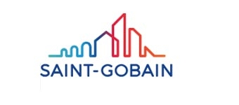 Logotipo de la empresa Saint-Gobain que muestra un diseño arquitectónico con edificios estilizados.