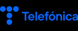 Logotipo de Telefónica en color azul sobre un fondo negro.