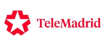 Logotipo de TeleMadrid con una estrella roja y el nombre en letras rojas.