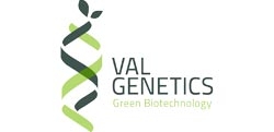 Logotipo de Val Genetics, una empresa de biotecnología verde.
