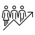La imagen representa a tres personas en una gráfica ascendente.