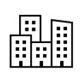 Icono que representa un conjunto de edificios en un entorno urbano.