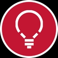 Icono de una bombilla sobre un fondo rojo.
