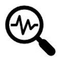 El logo representa un gráfico de pulsos dentro de una lupa.