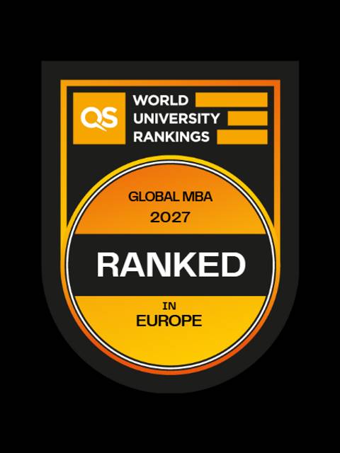 Logo de los Rankings Mundiales de MBA 2027 de QS, destacando que está clasificado en Europa.