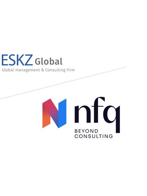 Logotipos de ESKZ Global y nfq en un fondo blanco.