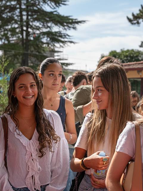 Un grupo de jóvenes conversando y socializando en un entorno al aire libre.