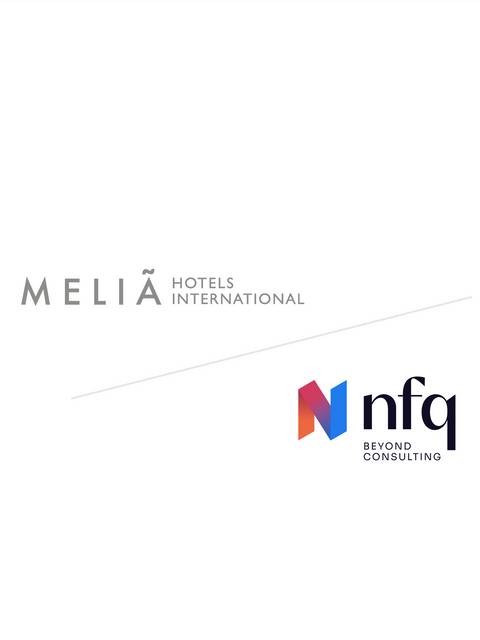 Logotipos de Meliá Hotels International y nfq Beyond Consulting sobre un fondo claro.