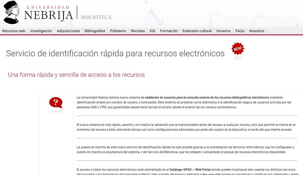 Nuevo sistema de identificación externa de usuarios para recursos bibliográficos electrónicos