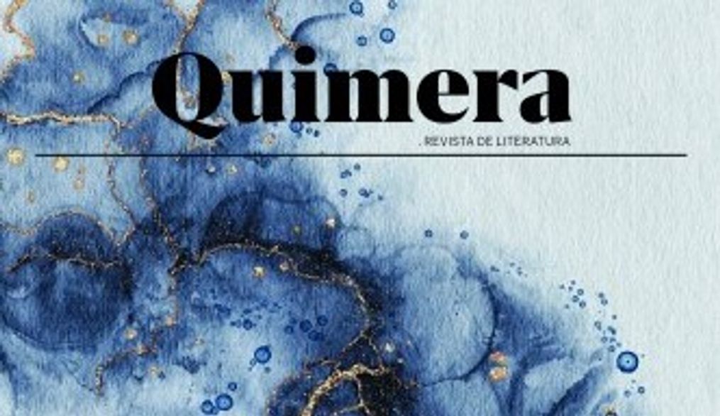 La imagen muestra la portada de la revista 'Quimera', destacando un diseño artístico en tonos azules y dorados.