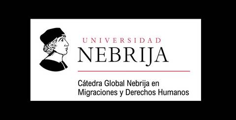 Logotipo de la Universidad Nebrija con enfoque en migraciones y derechos humanos.