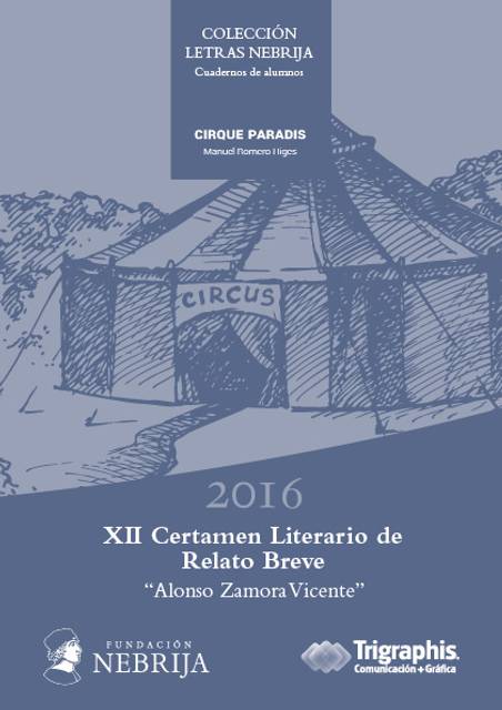 Portada del XII Certamen Literario de Relato Breve con un diseño que incluye un circo.