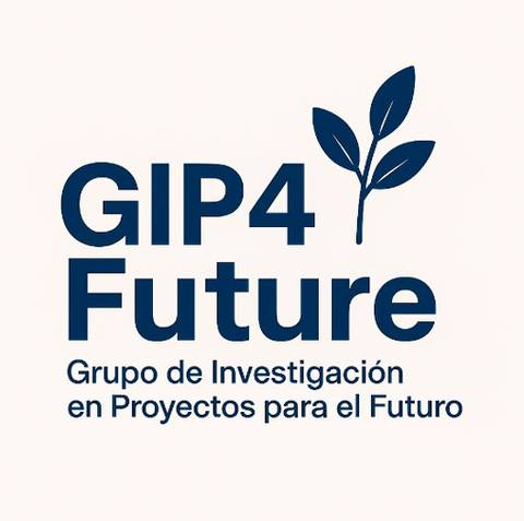Logo del Grupo de Investigación en Proyectos para el Futuro con un diseño minimalista.