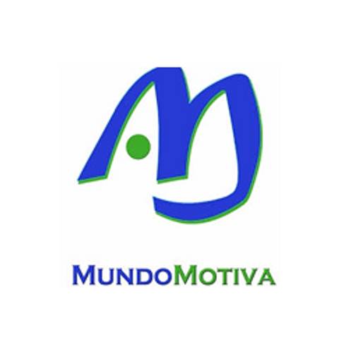 El logotipo de Mundo Motiva presenta una letra M estilizada con colores azul y verde.