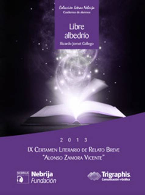 La imagen muestra la portada de un libro titulado 'Libre albedrío' con un diseño artístico que incluye un libro abierto y elementos mágicos.