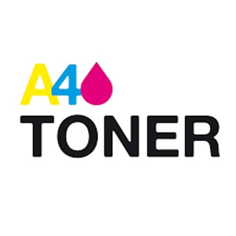 El logotipo de A4TONER que incluye un gotero de tinta en colores amarillo y magenta.